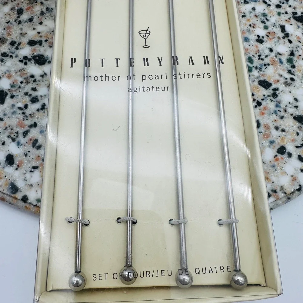 Pottery Barn Mother of Pearl Drink Stirrers‎ Set of 4 Silver Cocktail Agitators